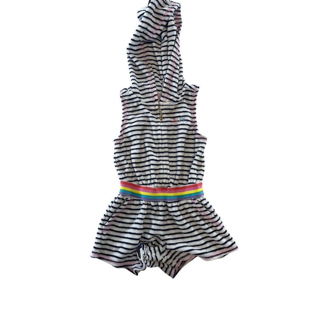 Juicy Couture Girls Striped Terry Hooded Romper Jumpsuit‎ Rainbow Waist 18M